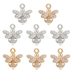 BENECREAT 8Pcs 14K Gold Platinum Plated Bee Charms, Brass Micro Pave Clear Cubic Zirconia Pendant for Jewelry Making Bracelet Necklace Making DIY Accessories