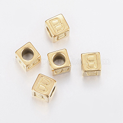 Perles européennes de lettre avec gros trou en 304 acier inoxydable, trou horizontal, cube avec letter.b, or, 8x8x8mm, Trou: 5mm
