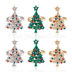 Mega Pet 6Pcs 3 Style Christmas Tree Alloy Napkin Rings, with Colorful Rhinestone, Napkin Holder Adornment, Restaurant Daily Accessaries, Mixed Color, 58x36mm, 33mm Inner Diameter, 2pcs/color