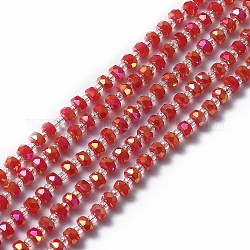 Chapelets de perles en verre électroplaqué, facettes rondelle, plein arc-en-plaqué, rouge, 4.5x3mm, Trou: 0.8mm, 24.41~26.37 pouce (62~67 cm)
