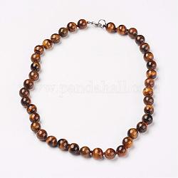 Colliers en forme de perles de tigre naturel, avec fermoirs mousquetons en laiton  , ronde, 17.7 pouce (45 cm) de long, perles: 10 mm