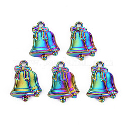 Colgantes de aleación de color arcoíris, Sin cadmio y níque y plomo, campana de navidad, 23x16.5x5mm, agujero: 2 mm