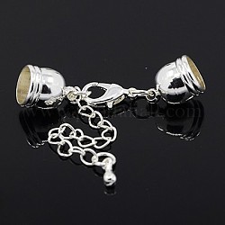 Brass Chain Extender, with Cord Ends and Lobster Claw Clasps, Silver Color Plated, 33mm, Hole: 4.5mm, Cord End: 6x9mm
