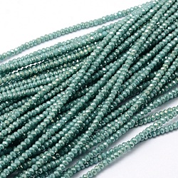 Facetado rondelle arco iris completo chapado electrochapa perlas de vidrio hebras, aguamarina, 3.5~4x2.5~3mm, agujero: 0.8 mm, aproximamente 150 pcs / cadena, 15.1 pulgada