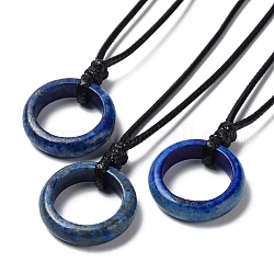 Ожерелье-подвеска в виде кольца из натурального лазурита с вощеными шнурами, 29.53~29.92 дюйм (75~76 см), Кулон : 24x6 мм