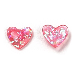 Cabochons en résine imitation opale, avec de la poudre de paillettes, coeur à dos plat, cramoisi, 5.5x6x1.5mm