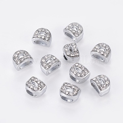 Initial Slide Beads, Alloy Rhinestone Beads, Platinum Color, Letter D, about 8mm wide, 10mm long, 6.5mm thick, hole: 3.5x7mm