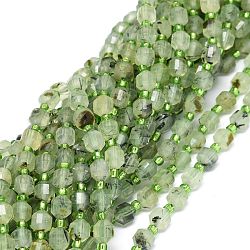 Natur Prehnit Perlen Stränge, mit Glasperlen, facettiert, Doppelkegel, doppelt abgeschlossene Punktprismenperlen, 5~7x6 mm, Bohrung: 0.8 mm, ca. 48 Stk. / Strang, 15.55'' (39.5 cm)