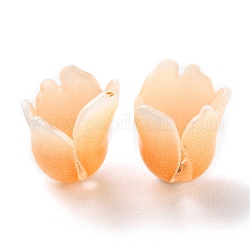 4-花びら不透明なアクリルビーズキャップ  オレンジ色の花  オープンカフローズ  ライトサーモン  12~13x11~13x12~13mm  穴：1.2mm