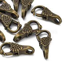 Tibetischen Stil Legierung Karabiner Schnallen, Pfau, Cadmiumfrei und Nickel frei und Bleifrei, Antik Bronze, 25x11.5x7 mm, Bohrung: 5 mm