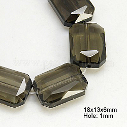 Electroplated Glass Beads, Pearl Luster Plated, Faceted Rectangle, Gray, 18x13x6.5~7.5mm, Hole: 1mm