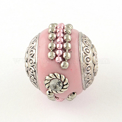 Handmade Indonesia Beads, with Brass Core, Round, Pink, Size: about 17mm in diameter, hole: 2mm.