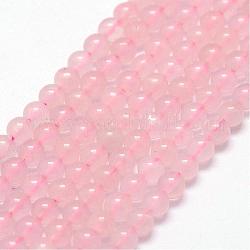 Granos naturales de abalorios de cuarzo rosa, redondo, 3mm, agujero: 0.5 mm, aproximamente 125 pcs / cadena