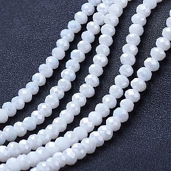 Chapelets de perles en verre électroplaqué, couleur unie opaque, de couleur plaquée ab , facette, rondelle, blanc, 3x2mm, Trou: 0.8mm, Environ 165~169 pcs/chapelet, 15~16 pouce (38~40 cm)