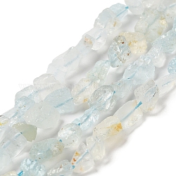 Brins de perles d'aigue-marine naturelles brutes, pépites, 4.5~12x4.5~8x4~8mm, Trou: 0.9mm, Environ 63~66 pcs/chapelet, 15.47''~16.34'' (39.3~41.5 cm)