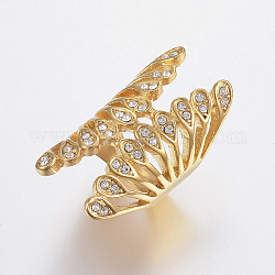 Revestimiento iónico (ip) 304 anillos de rhinestone de acero inoxidable, anillos de banda ancha, hueco, mariposa, dorado, tamaño de 6~9, 16~19mm