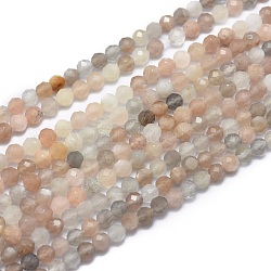 Natürliche Multi-Mondstein-Perlenstränge, facettiert, Runde, 3 mm, Bohrung: 0.5 mm, ca. 142 Stk. / Strang, 15.7 Zoll (40 cm)