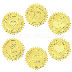6 Patterns Aluminium-foil Paper Adhesive Embossed Stickers, For Envelope Seal, Heart, 165x211mm, Stickers: 50mm, 12 sheets/set