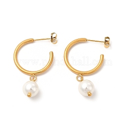 Boucles d'oreilles pendantes en perles de verre, placage sous vide 304 boucles d'oreilles demi créoles en acier inoxydable pour femme, or, 38mm, pin: 0.7 mm