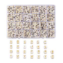 Perline acrilico placcato, metallo allacciati, foro orizzontale, stile alfabeto, cubo, lettera a ~ z, 5.5~6x5.5~6x5.5~6mm, Foro: 3.5 mm, circa 934 pc / scatola