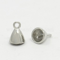 Brass Pendant Bails, Peg Bails, Cone, for Half Drilled Beads, Nickel Free, Platinum, 10x8mm, Hole: 2mm, Pin: 0.9mm