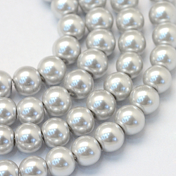 Backen gemalt pearlized Glasperlen runden Perle Stränge, lichtgrau, 10~11 mm, Bohrung: 1.5 mm, ca. 85 Stk. / Strang, 31.4 Zoll