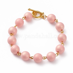 Bracelets de perles acryliques ronds de style peint à la bombe, caoutchouté, avec fermoirs à bascule en alliage plaqué or, Saumon, 8-1/8 pouce (20.5 cm)