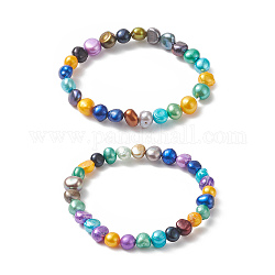 2Pcs 2 Size Dyed Natural Pearl Beaded Stretch Bracelets Set for Mother and Daughter, Colorful, Inner Diameter: 1-3/4~2-1/4  inch(4.6~5.6cm), 1Pc/size