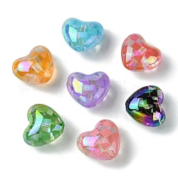 Perline acriliche trasparenti con placcatura uv, cuore sfaccettato, colore misto, 19.5x21.5x13mm, Foro: 2 mm