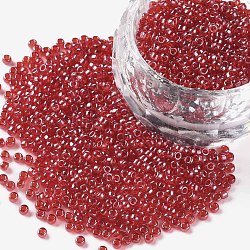 12/0 Grade A Round Glass Seed Beads, Transparent Colours Lustered, Orange Red, 12/0, 2x1.5mm, Hole: 0.3mm