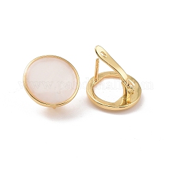 Rack Plating Brass Hoop Earring Findings with Latch Back Closure, with Shell and Vertical Loops, Round, Cadmium Free & Lead Free, Long-Lasting Plated, Real 18K Gold Plated, 19x17.5x12mm, Hole: 1.2mm, Pin: 1mm