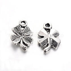 Tibetan Style Alloy Clover Charms, Cadmium Free & Lead Free, Antique Silver, 15.5x10x2mm, Hole: 1.5mm, about 1950pcs/1000g