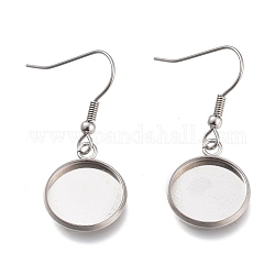 304 Stainless Steel Earring Hooks, with Blank Pendant Trays, Flat Round Setting for Cabochon, Stainless Steel Color, 37mm, Tray: 14mm, 20 Gauge, Pin: 0.8mm