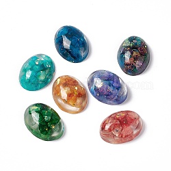 Calcite naturelle et cabochons d'opale synthétique, avec résine époxy, teinte, demi-ovale, couleur mixte, 24~25x18~18.5x7~9mm