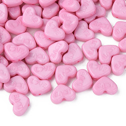 Perles acryliques opaques, teinte, coeur avec l'amour des mots, perle rose, 10x13.5x4.5mm, Trou: 1.8mm, environ 2300 pcs/500 g