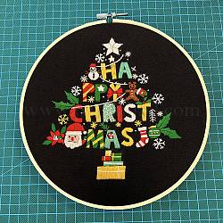 Kits de bordado de tema navideño diy, incluyendo tela de algodón impresa, hilo y agujas para bordar, aro de bordado de plástico, árbol de Navidad, 275x275mm