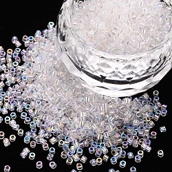 GlasZylinderförmigperlen, Perlen, transparenten Farben Regenbogen, Rundloch, Transparent, 1.5~2x1~2 mm, Bohrung: 0.8 mm, ca. 8000 Stk. / Beutel, etwa 1 Pfund / Beutel