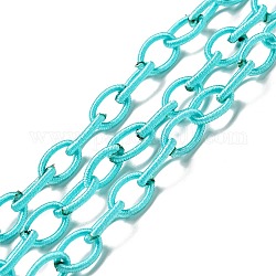 Lazo de nylon hecho a mano de cadenas de cable, oval, luz azul cielo, 8~9x11~13x2mm, aproximamente 85 cm / strand, 33.5 pulgada