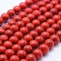 Abalorios de turquesas sintéticas hebras, redondo, rojo, 12mm, agujero: 1 mm, aproximamente 30~34 pcs / cadena, 15.5 pulgada (39.5 cm)