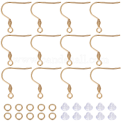 Beebeecraft 50Pcs 304 Stainless Steel Earring Hooks, Ear Wire, French Hooks with Coil, with 50Pcs Open Jump Rings & 50Pcs Plastic Ear Nuts, Real 18K Gold Plated, 21mm, Hole: 2mm, Pin: 0.8mm
