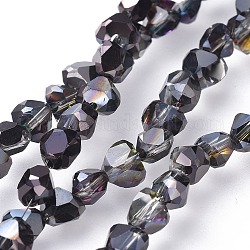 Chapelets de perles en verre électroplaqué, demi-plaqué, facette, cœur, noir plaqué, 6.5~7x7~7.5x5~6mm, Trou: 1.5mm, Environ 78~80 pcs/chapelet, 18.9 pouce ~ 19.3 pouces (48~49 cm)