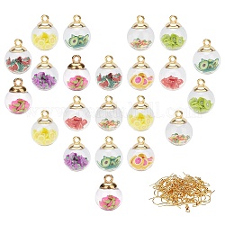 AHANDMAKER DIY 18Pairs Fruit Themed Earring Makings Kits, Including 9 Colors Transparent Glass Globe Pendants, with Resin Imitation Fruit Chips inside, Brass Earring Hooks, Mixed Color, 21x16mm, hole: 2mm