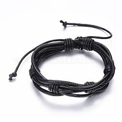 Bracelets réglables en cuir de vachette tressé et à cordon ciré, noir, 2-1/8 pouce ~ 3-1/8 pouces (55~80 mm)
