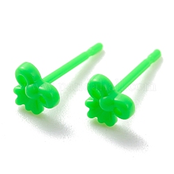 Серьги-гвоздики из экологически чистого пластика, бантом, зеленый лайм, 4.5x5x2 мм, штифты : 0.8 мм