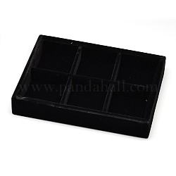 Boîtes de présentation de bijoux parallélépipède en bois, recouvert de velours, 6 compertments, noir, 20x15.2x3.2 cm