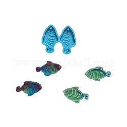 Moules en silicone pendentif en forme de poisson, moules de résine, pour la fabrication de bijoux en résine uv & résine époxy, bleu ciel, 40x48x4.5mm, Trou: 2mm, diamètre intérieur: 37x21 mm