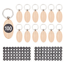 Ahadermaker 20pcs ovaler Schlüsselanhänger aus Buchenholz, mit platinierten geteilten Schlüsselringen aus Eisen, 2 Blatt Polka Dot Papier Nummernetiketten Aufkleber, Kamel, 9x3.1 cm