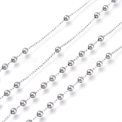 Chaînes de câbles en 304 acier inoxydable, avec des billes rondes, soudé, avec bobine, couleur inoxydable, lien: 1.2 mm, perles: 3 mm, environ 32.8 pied (10 m)/rouleau