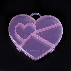 Recipientes de almacenamiento de abalorios de plástico, 5 compartimentos, corazón, rosa, 15.2x16x1.9 cm, agujero: 2.7x2.3 cm