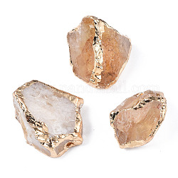 Perles de citrine brutes naturelles plaquées bord, avec les accessoires en laiton d'or lumière, pépites, 23~29x20.5~26x12~20mm, Trou: 3mm